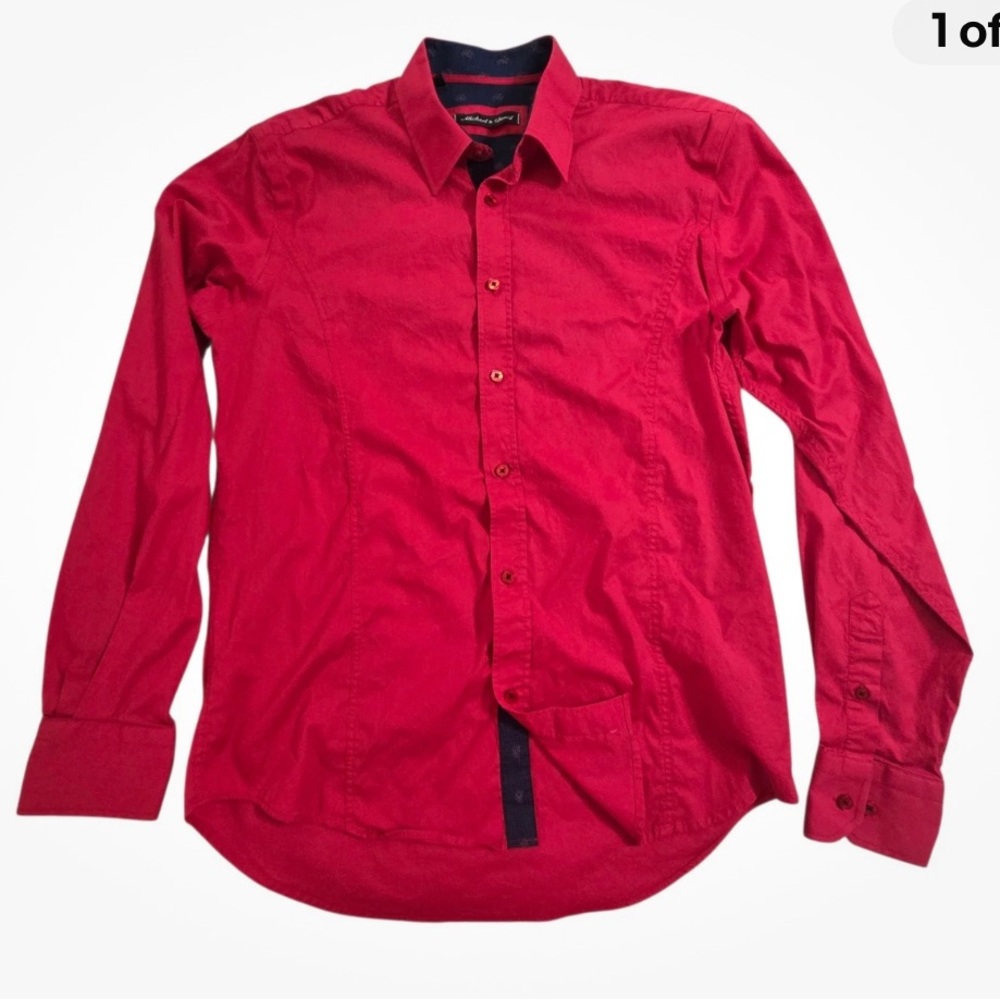 Michael & David Red Dress Button Down contrast sleeves. Gorgeous